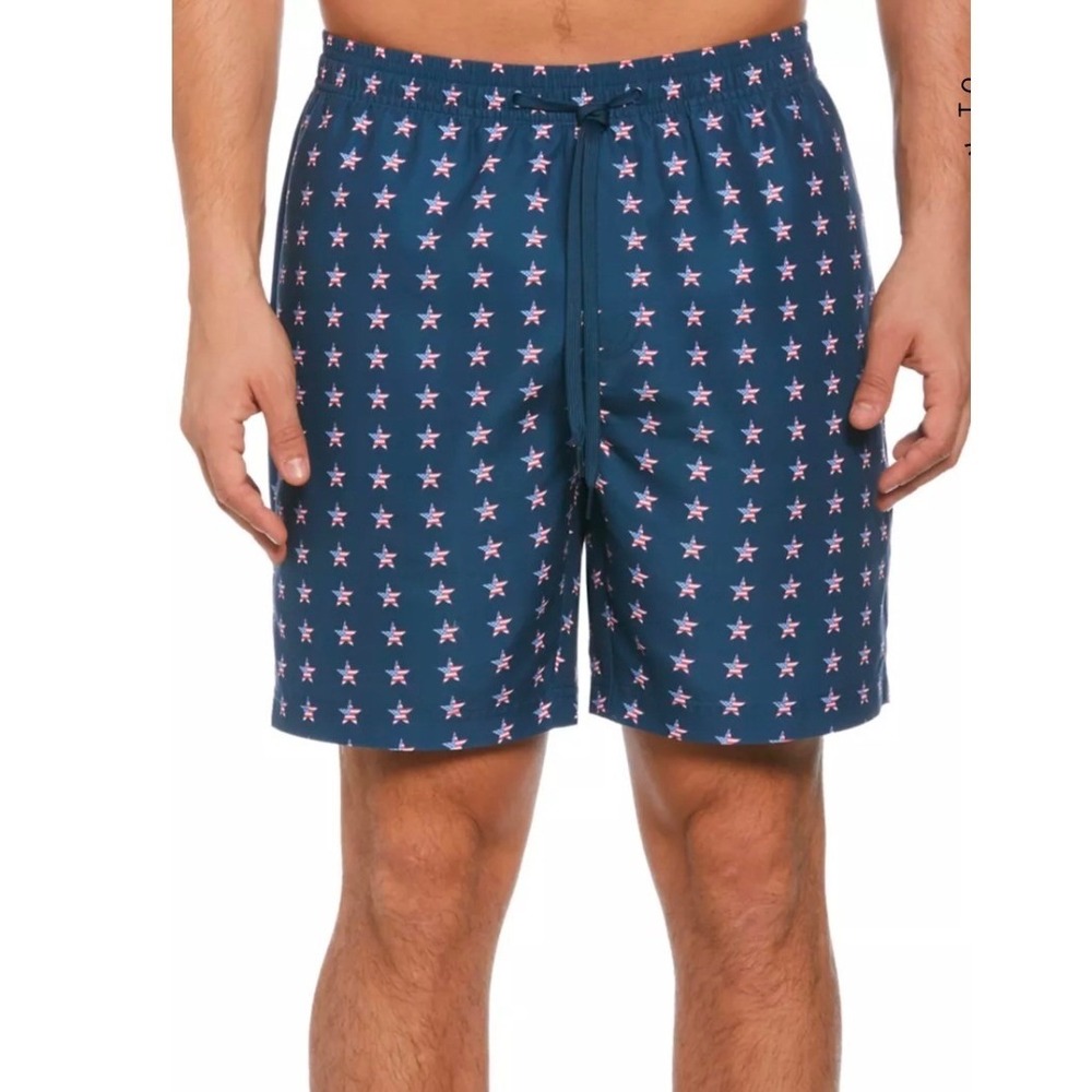 Southern Proper Mens‎ Navy Blue American Flag Star Print Swim Trunks Size Medium